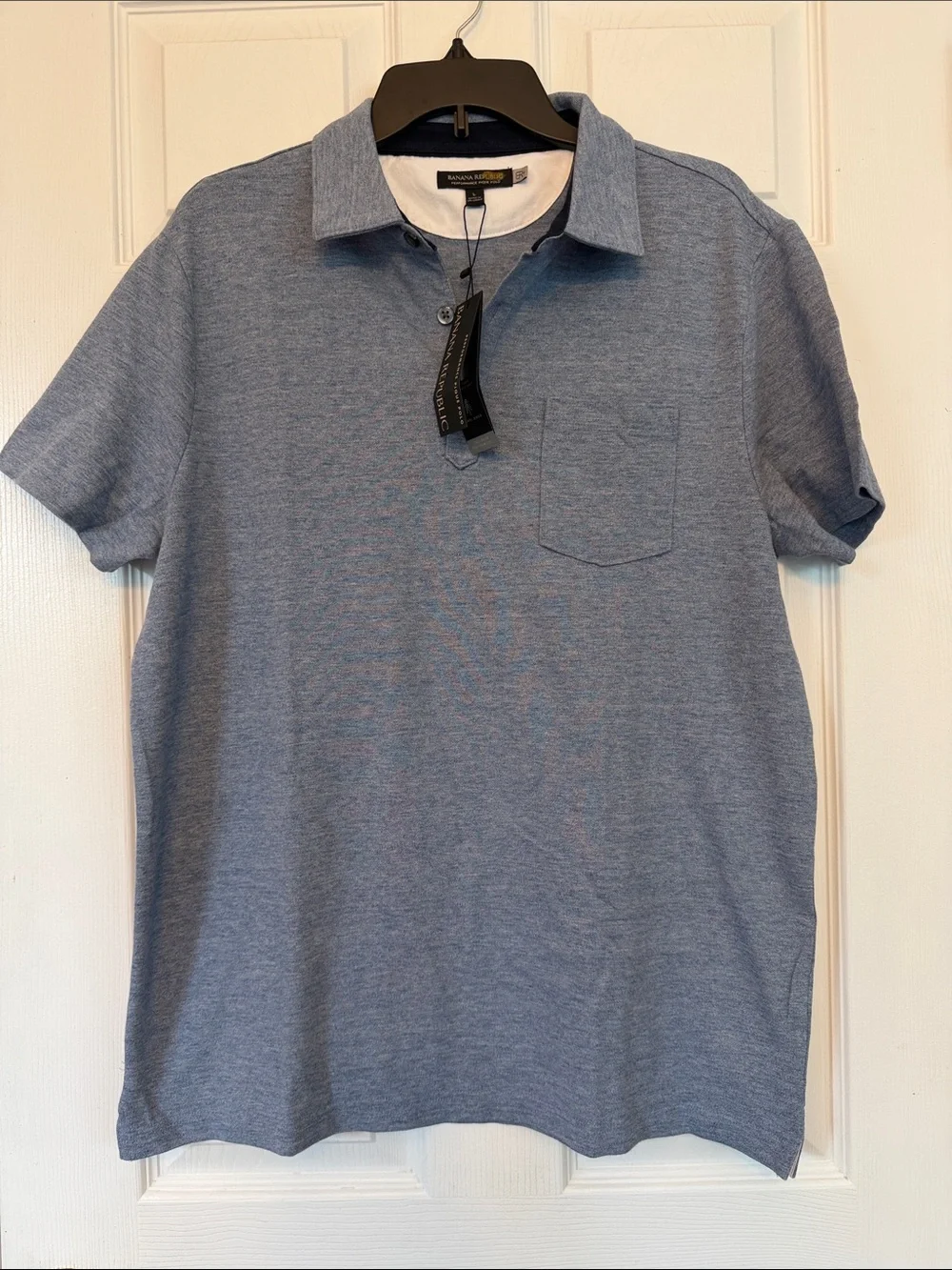 NWT Banana Republic Men's Heathered Blue Short-Sleeve Polo with Pocket